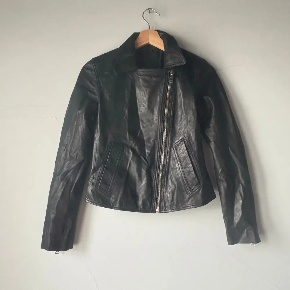 ALLSAINTS Vela Lamb Leather Black Biker Jacket Size 0